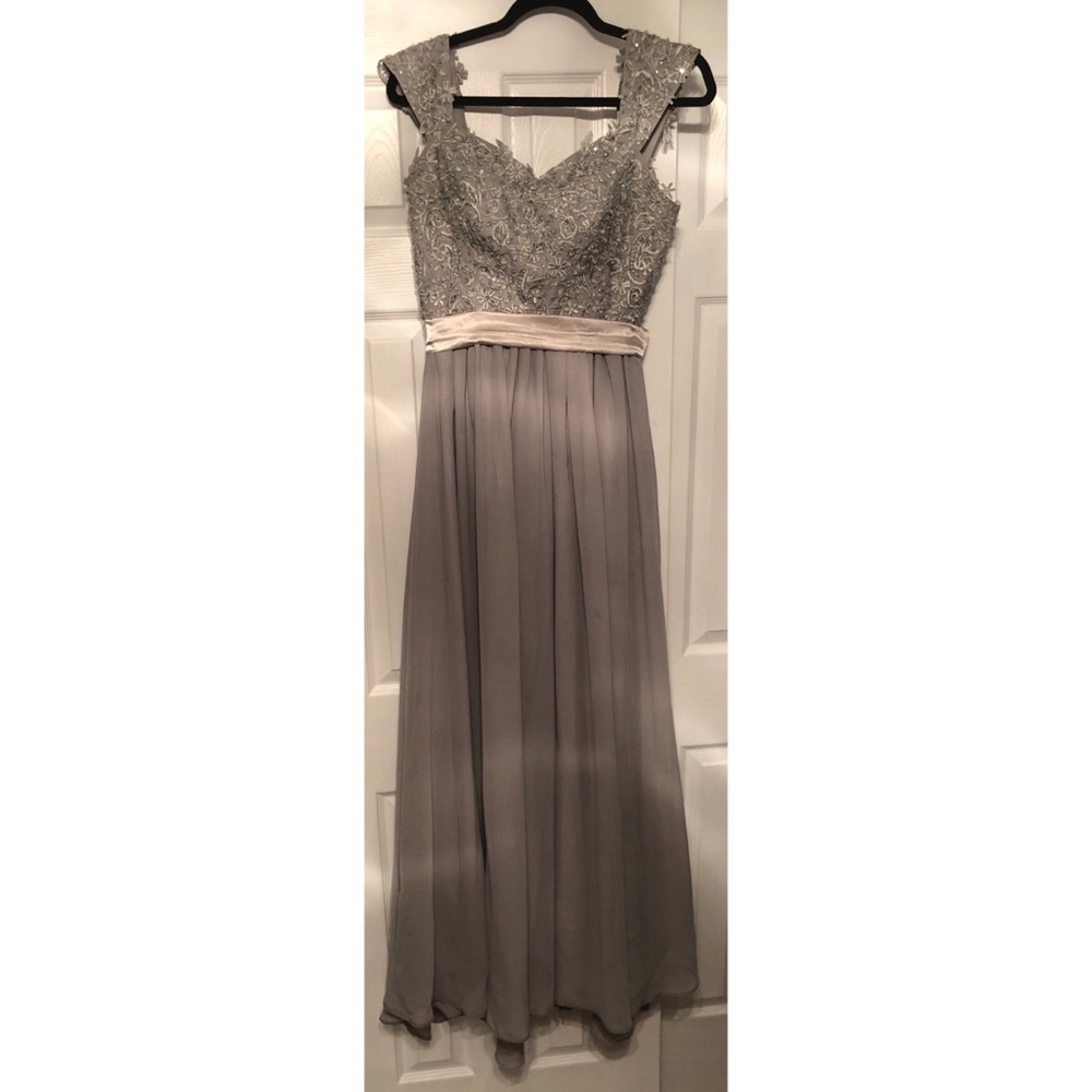 Silver grey sequin beaded chiffon Bridesmaid Dress